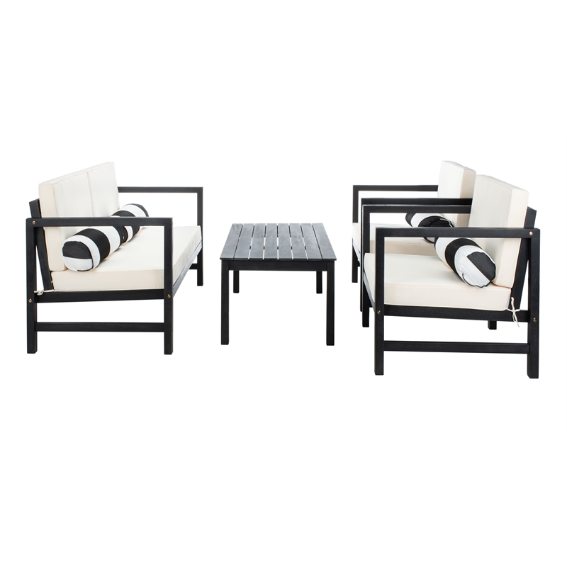Safavieh Montez 4 Piece Wood and Fabric Set in Black / Beige