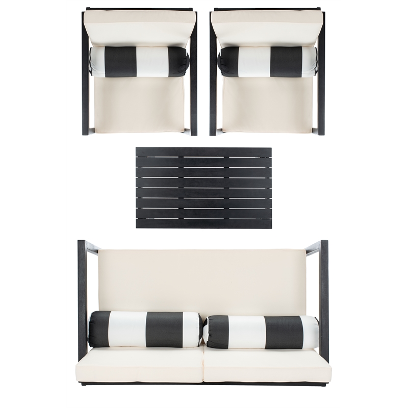 Safavieh Montez 4 Piece Wood and Fabric Set in Black / Beige
