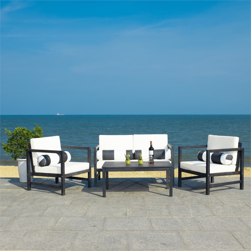 Safavieh Montez 4 Piece Wood and Fabric Set in Black / Beige