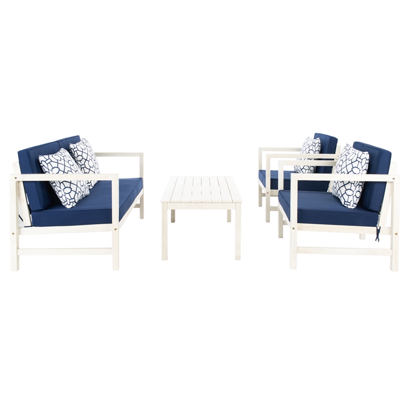 Safavieh Montez 4 Piece Wood and Fabric Set in White / Navy