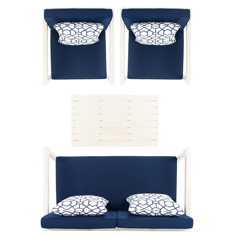 Safavieh Montez 4 Piece Wood and Fabric Set in White / Navy