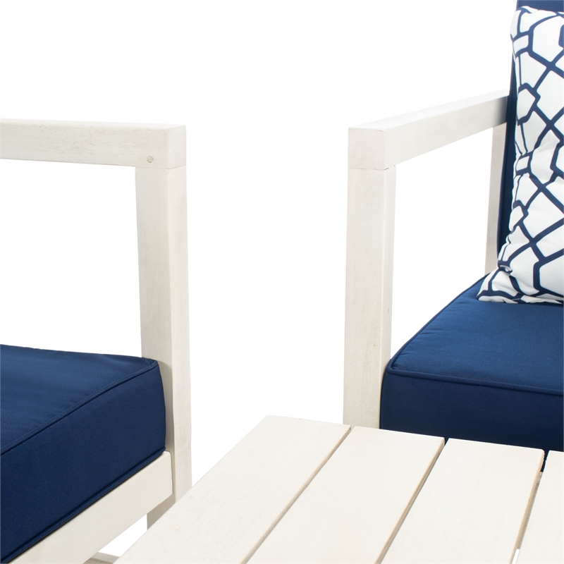 Safavieh Montez 4 Piece Wood and Fabric Set in White / Navy
