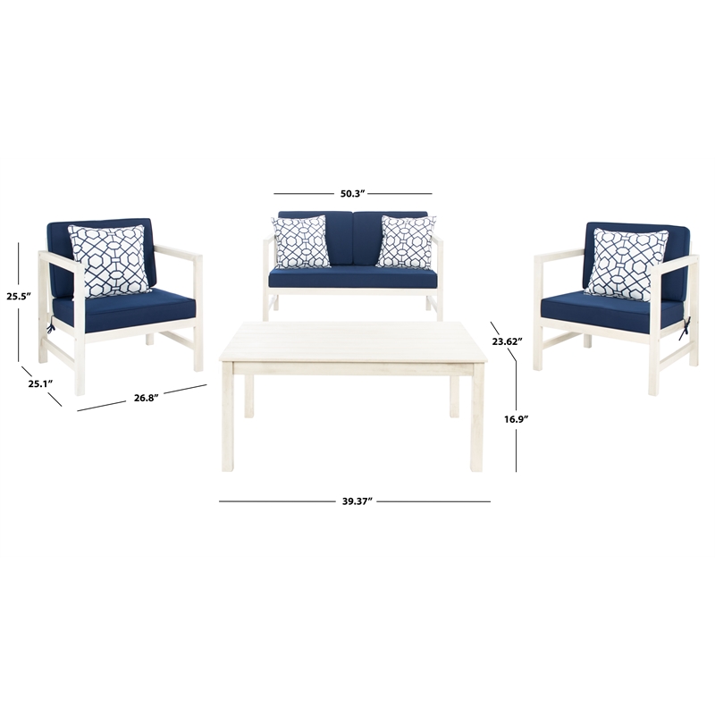 Safavieh Montez 4 Piece Wood and Fabric Set in White / Navy