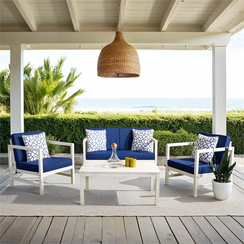 Safavieh Montez 4 Piece Wood and Fabric Set in White / Navy