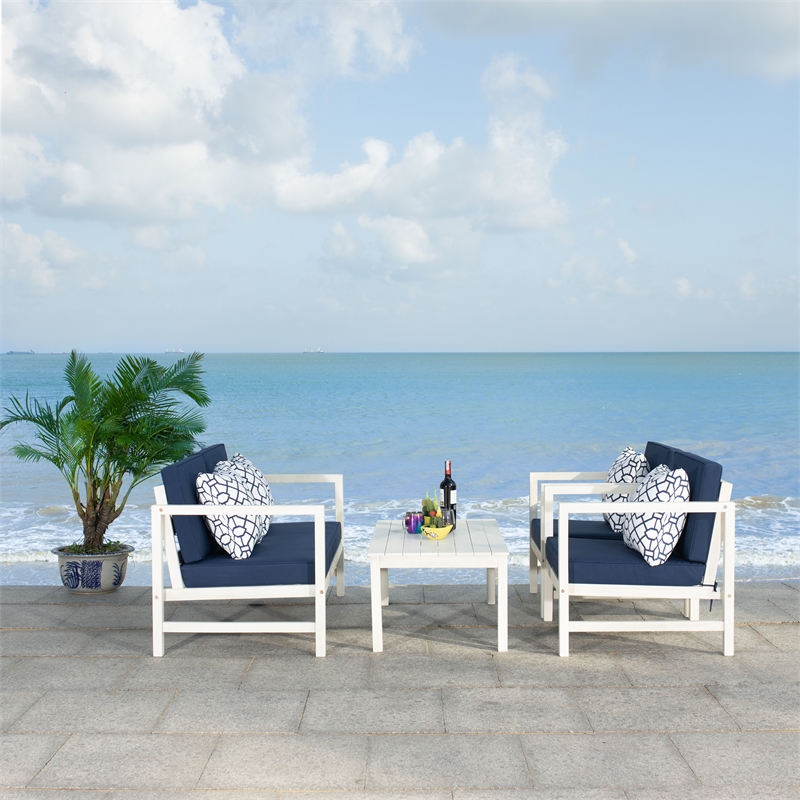 Safavieh Montez 4 Piece Wood and Fabric Set in White / Navy