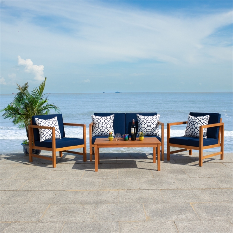 Safavieh Montez 4 Piece Wood and Fabric Set in Natural / Navy