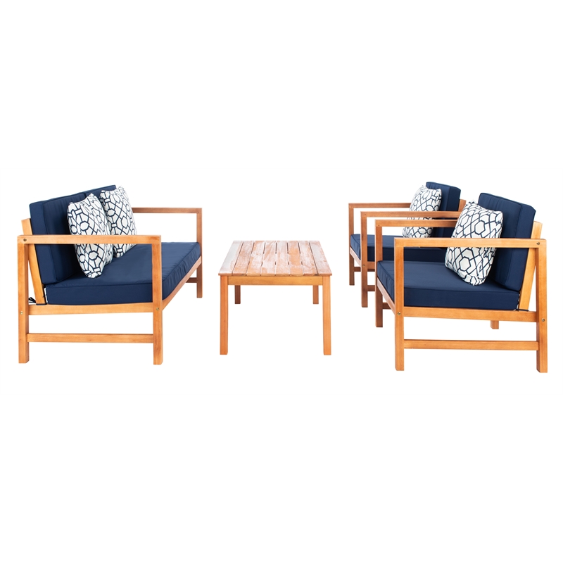 Safavieh Montez 4 Piece Wood and Fabric Set in Natural / Navy