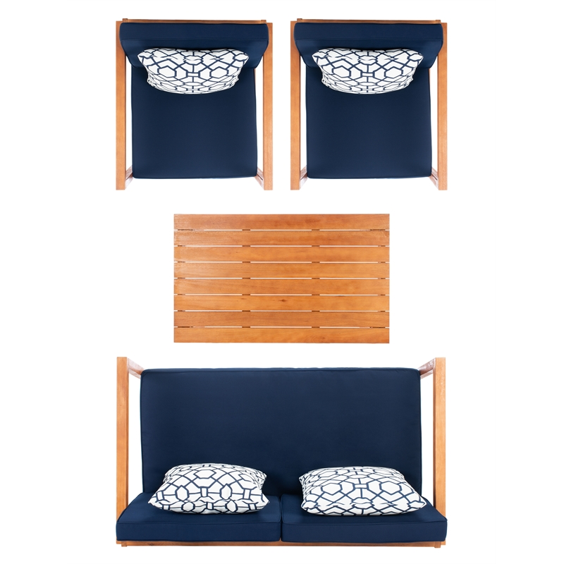 Safavieh Montez 4 Piece Wood and Fabric Set in Natural / Navy