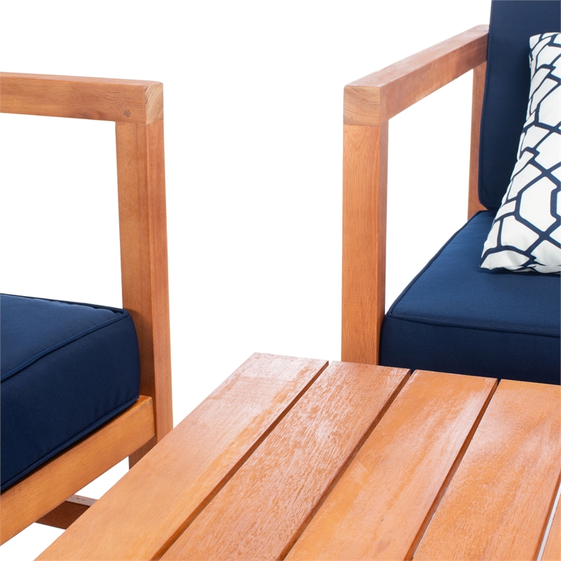 Safavieh Montez 4 Piece Wood and Fabric Set in Natural / Navy