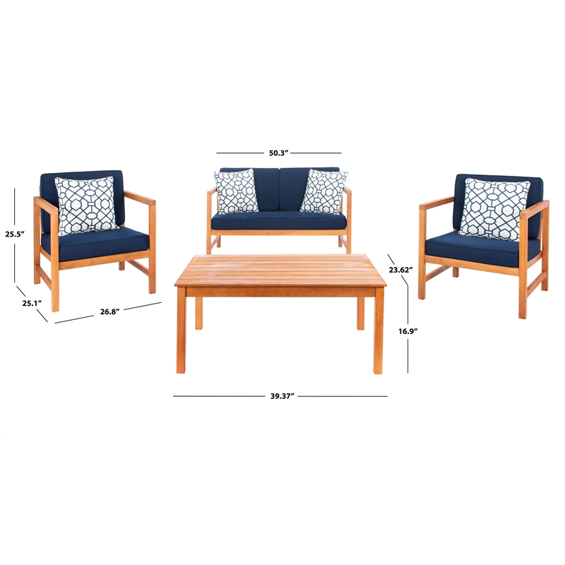 Safavieh Montez 4 Piece Wood and Fabric Set in Natural / Navy