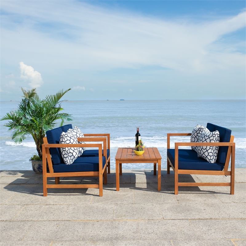 Safavieh Montez 4 Piece Wood and Fabric Set in Natural / Navy