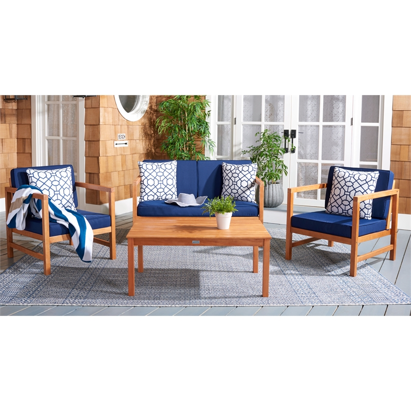 Safavieh Montez 4 Piece Wood and Fabric Set in Natural / Navy