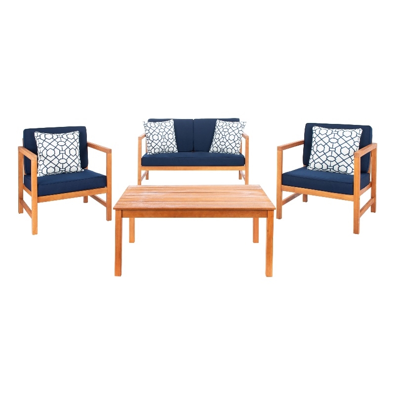 Safavieh Montez 4 Piece Wood and Fabric Set in Natural / Navy