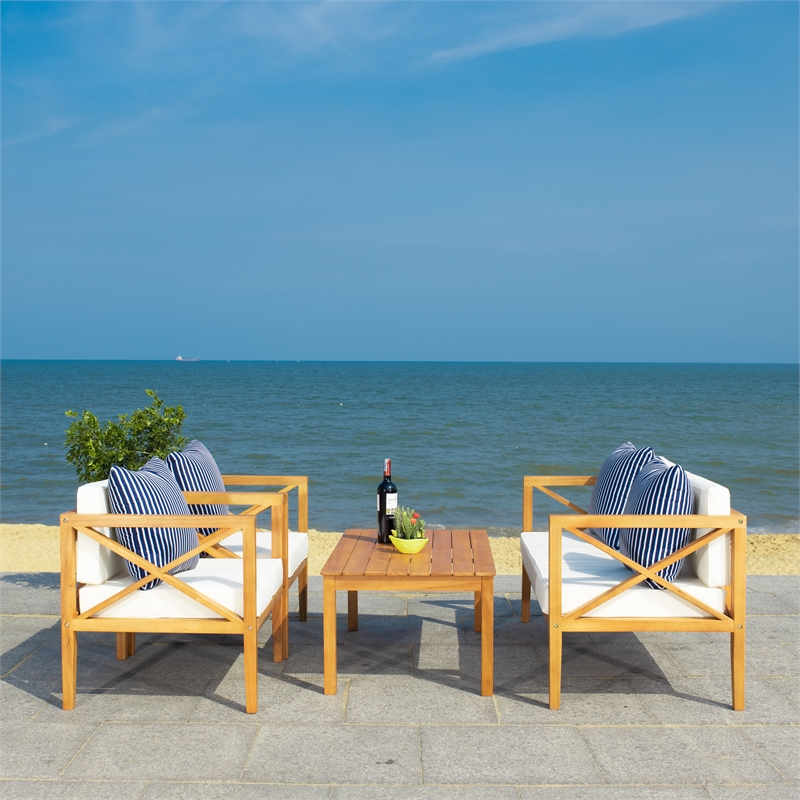 Safavieh Nunzio 4 Piece Wood and Fabric Set in Natural / Beige
