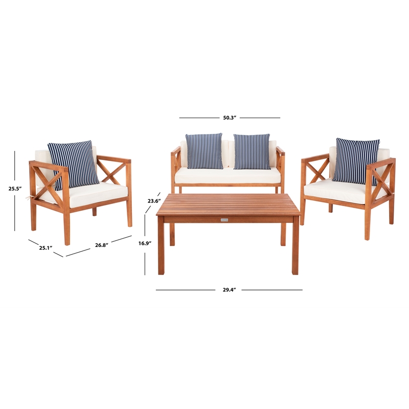 Safavieh Nunzio 4 Piece Wood and Fabric Set in Natural / Beige