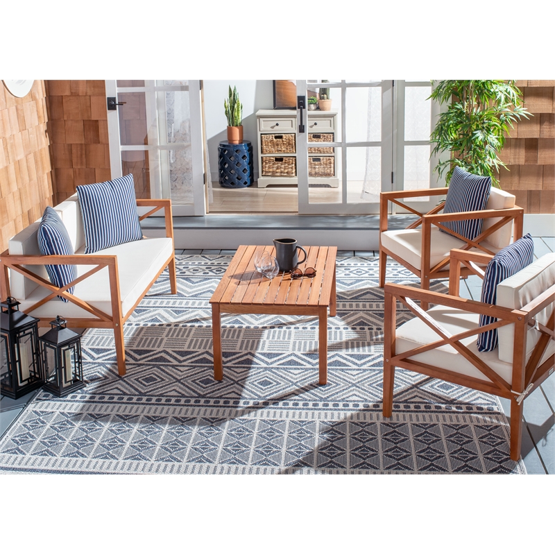 Safavieh Nunzio 4 Piece Wood and Fabric Set in Natural / Beige