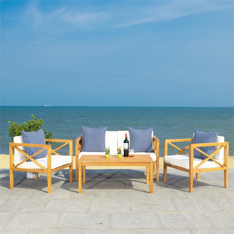 Safavieh Nunzio 4 Piece Wood and Fabric Set in Natural / Beige
