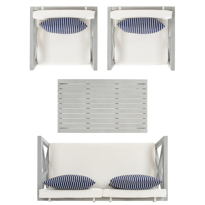 Safavieh Nunzio 4 Piece Wood and Fabric Set in Gray / Beige / Navy