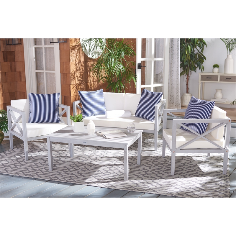 Safavieh Nunzio 4 Piece Wood and Fabric Set in Gray / Beige / Navy