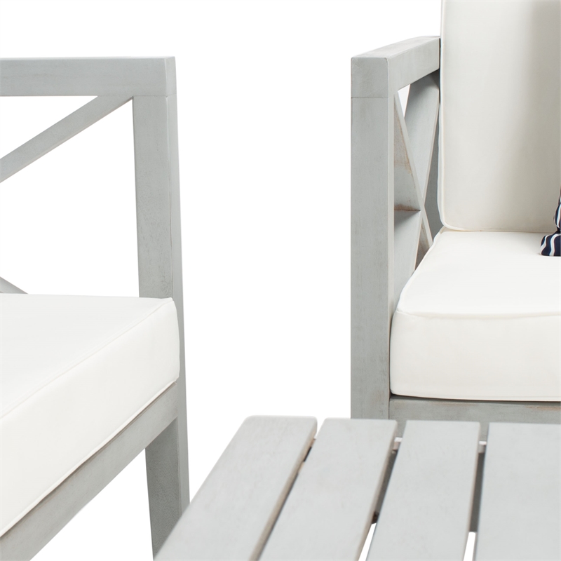Safavieh Nunzio 4 Piece Wood and Fabric Set in Gray / Beige / Navy