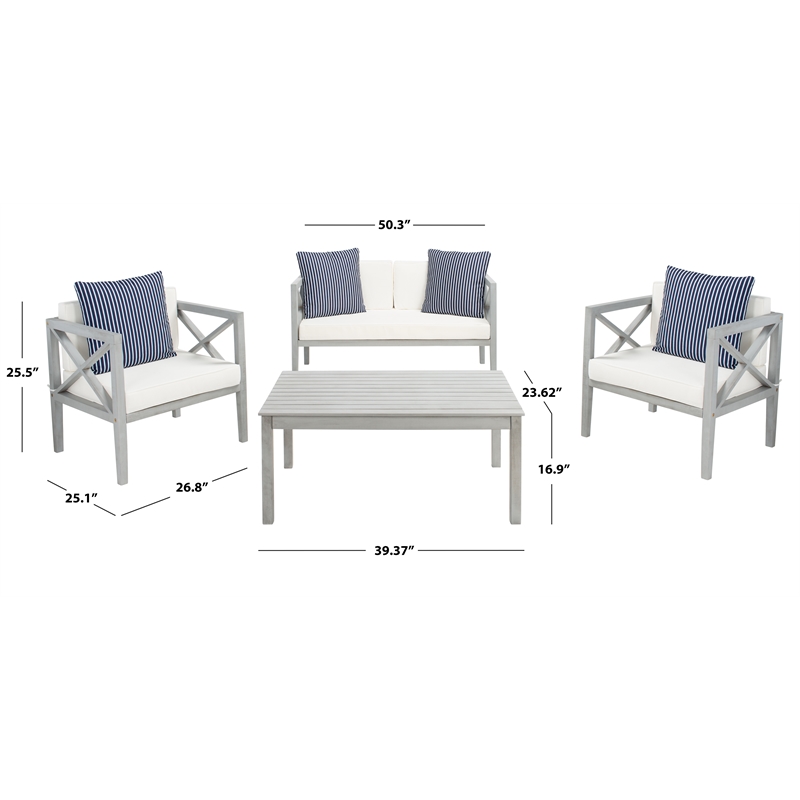Safavieh Nunzio 4 Piece Wood and Fabric Set in Gray / Beige / Navy