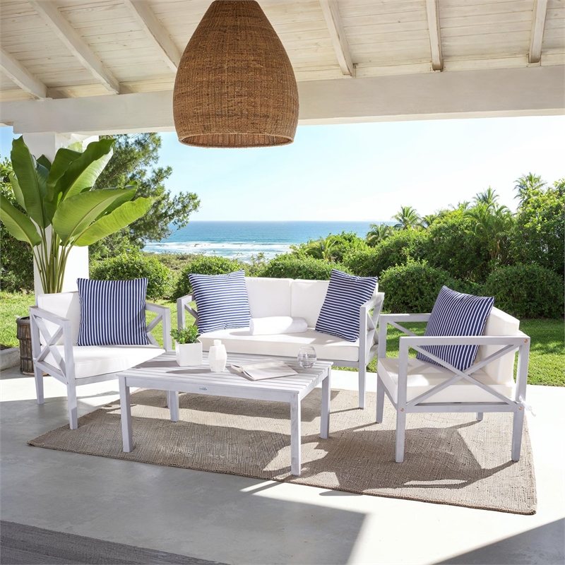 Safavieh Nunzio 4 Piece Wood and Fabric Set in Gray / Beige / Navy