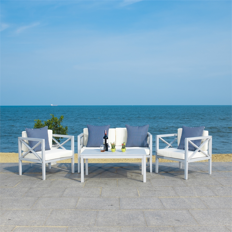 Safavieh Nunzio 4 Piece Wood and Fabric Set in Gray / Beige / Navy