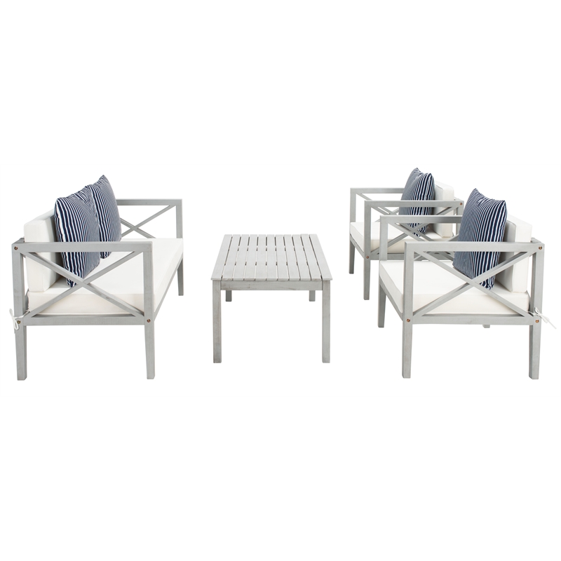 Safavieh Nunzio 4 Piece Wood and Fabric Set in Gray / Beige / Navy