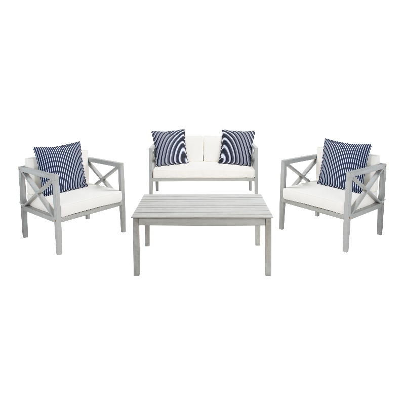 Safavieh Nunzio 4 Piece Wood and Fabric Set in Gray / Beige / Navy