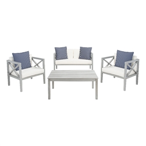 Safavieh Nunzio 4 Piece Wood and Fabric Set in Gray / Beige / Navy