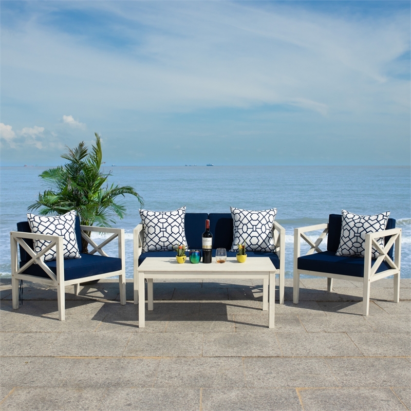 Safavieh Nunzio 4 Piece Wood and Fabric Set in White / Navy
