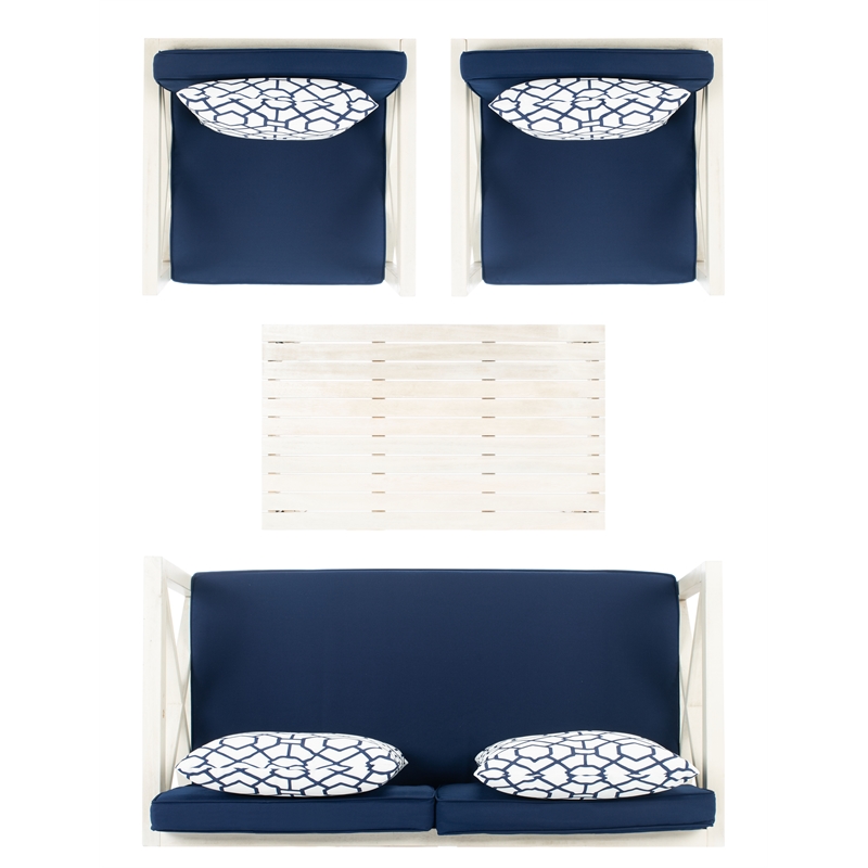 Safavieh Nunzio 4 Piece Wood and Fabric Set in White / Navy