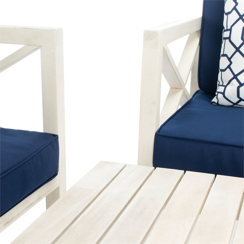 Safavieh Nunzio 4 Piece Wood and Fabric Set in White / Navy