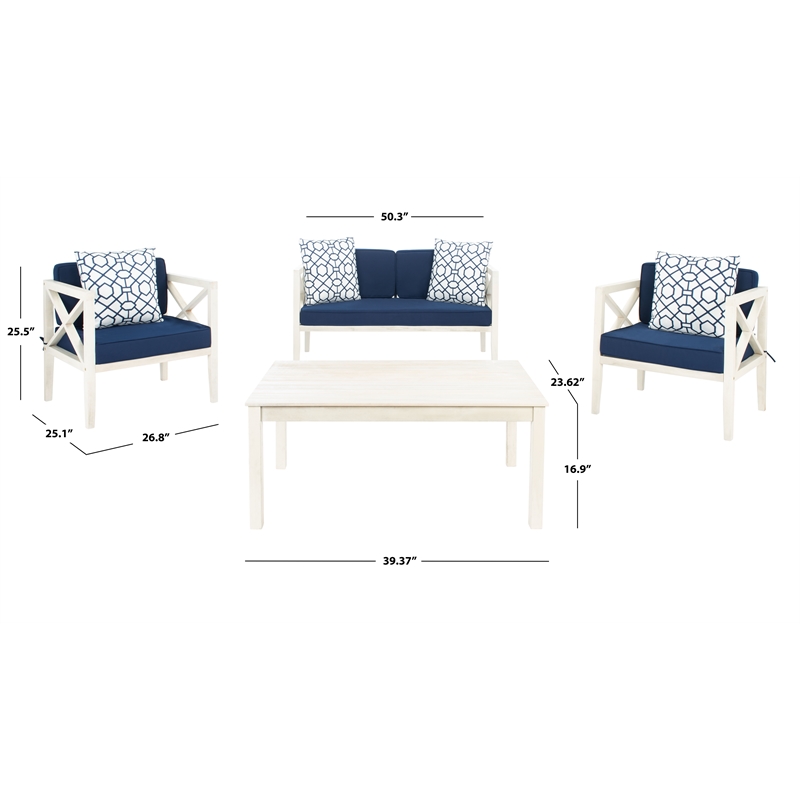 Safavieh Nunzio 4 Piece Wood and Fabric Set in White / Navy