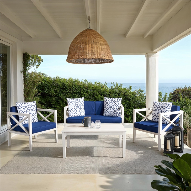 Safavieh Nunzio 4 Piece Wood and Fabric Set in White / Navy