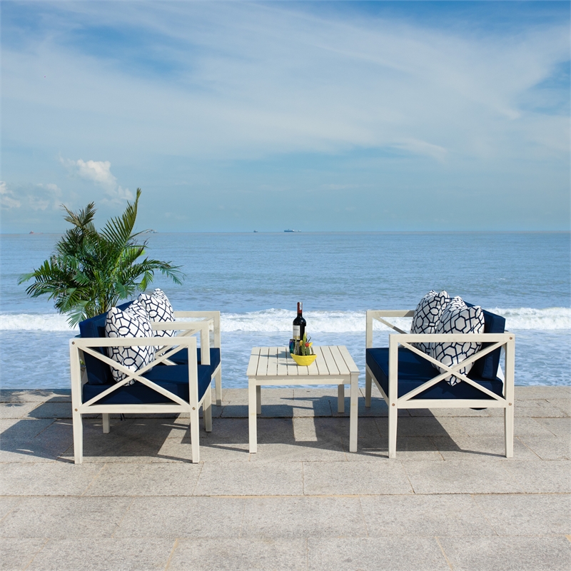 Safavieh Nunzio 4 Piece Wood and Fabric Set in White / Navy