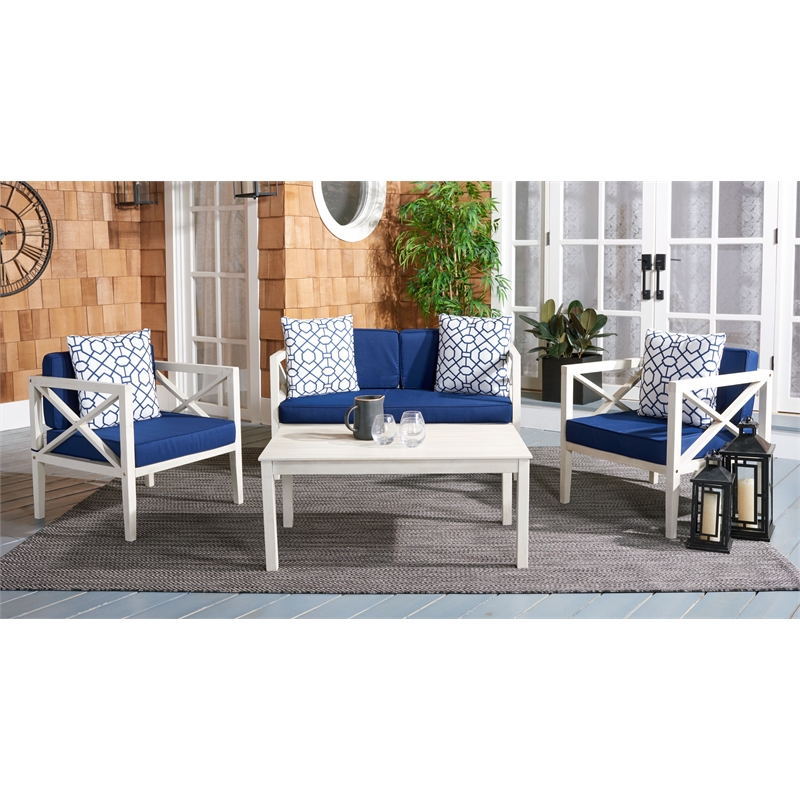 Safavieh Nunzio 4 Piece Wood and Fabric Set in White / Navy
