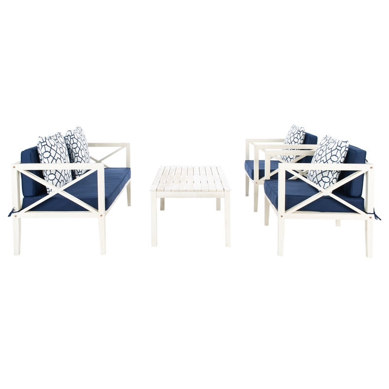 Safavieh Nunzio 4 Piece Wood and Fabric Set in White / Navy