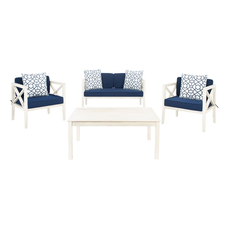 Safavieh Nunzio 4 Piece Wood and Fabric Set in White / Navy