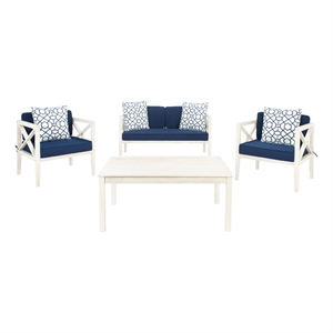 Safavieh Nunzio 4 Piece Wood and Fabric Set in White / Navy