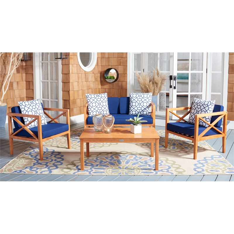 Safavieh Nunzio 4 Piece Wood and Fabric Set in Natural / Navy