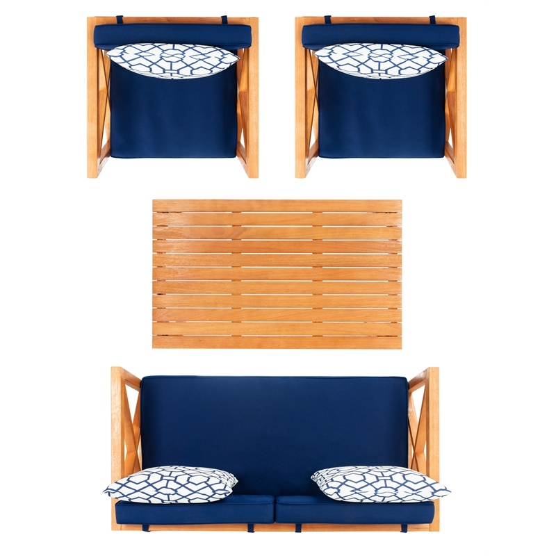 Safavieh Nunzio 4 Piece Wood and Fabric Set in Natural / Navy