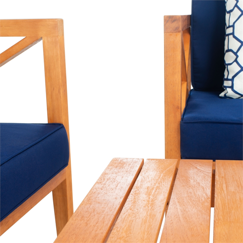 Safavieh Nunzio 4 Piece Wood and Fabric Set in Natural / Navy