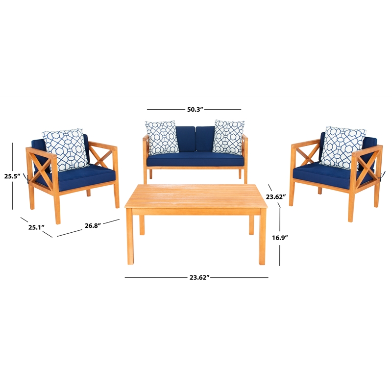 Safavieh Nunzio 4 Piece Wood and Fabric Set in Natural / Navy
