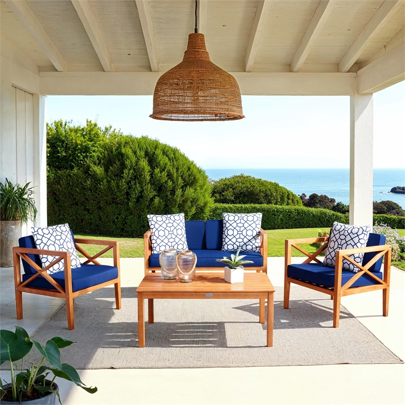 Safavieh Nunzio 4 Piece Wood and Fabric Set in Natural / Navy