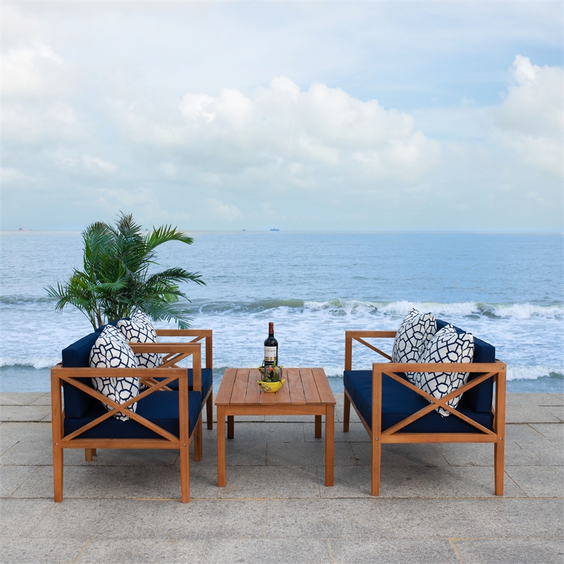 Safavieh Nunzio 4 Piece Wood and Fabric Set in Natural / Navy