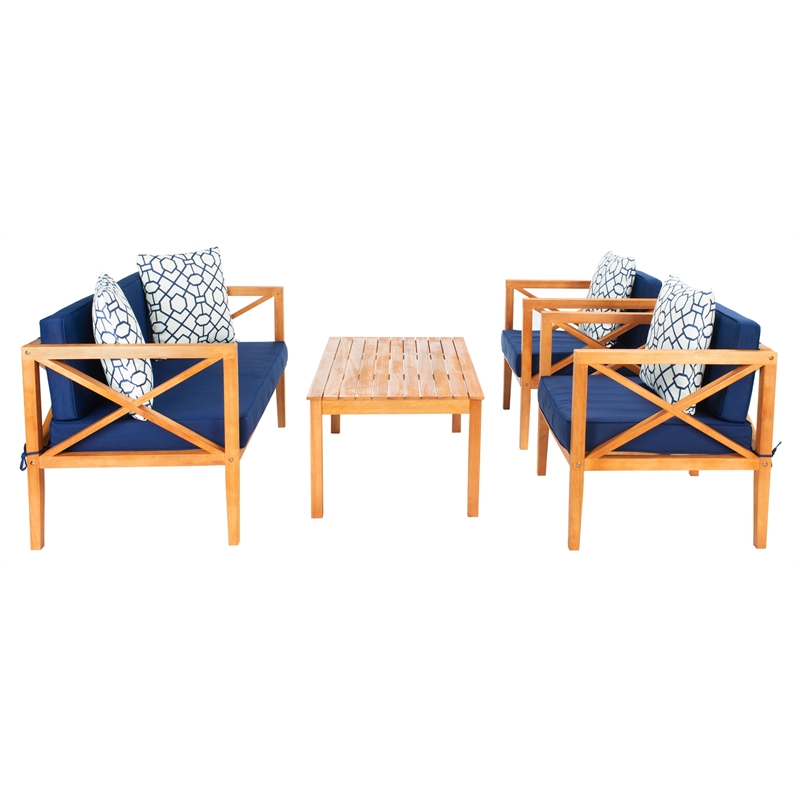Safavieh Nunzio 4 Piece Wood and Fabric Set in Natural / Navy