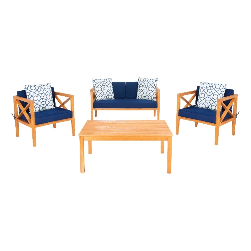 Safavieh Nunzio 4 Piece Wood and Fabric Set in Natural / Navy