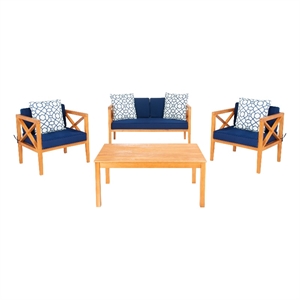 Safavieh Nunzio 4 Piece Wood and Fabric Set in Natural / Navy