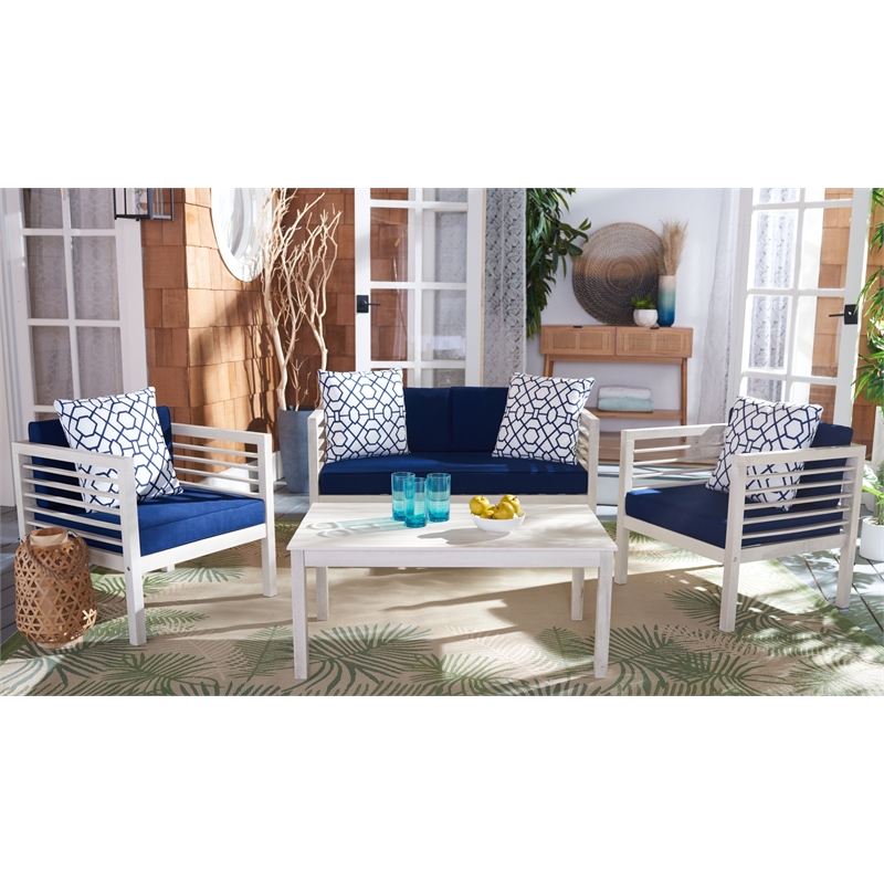 Safavieh Alda 4 Piece Wood and Fabric Set in White / Navy